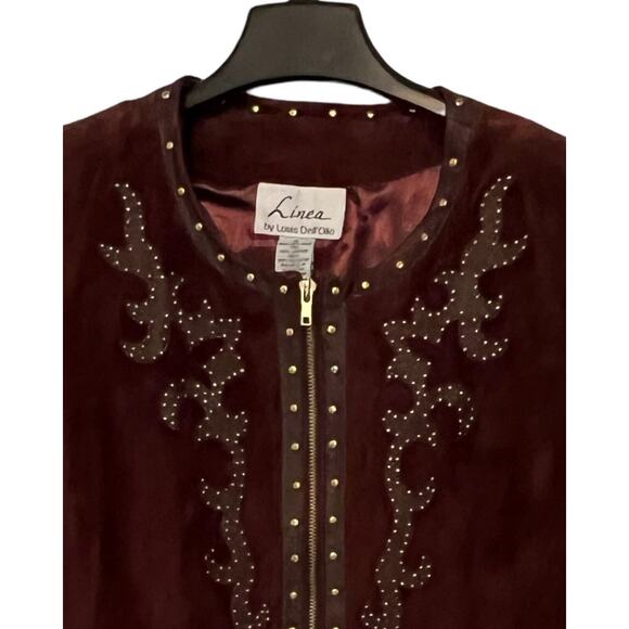 Louis Dell'Olio Womens Suede Jacket Size 1X Brown Western Studs Zip Up LIned - Picture 3 of 7